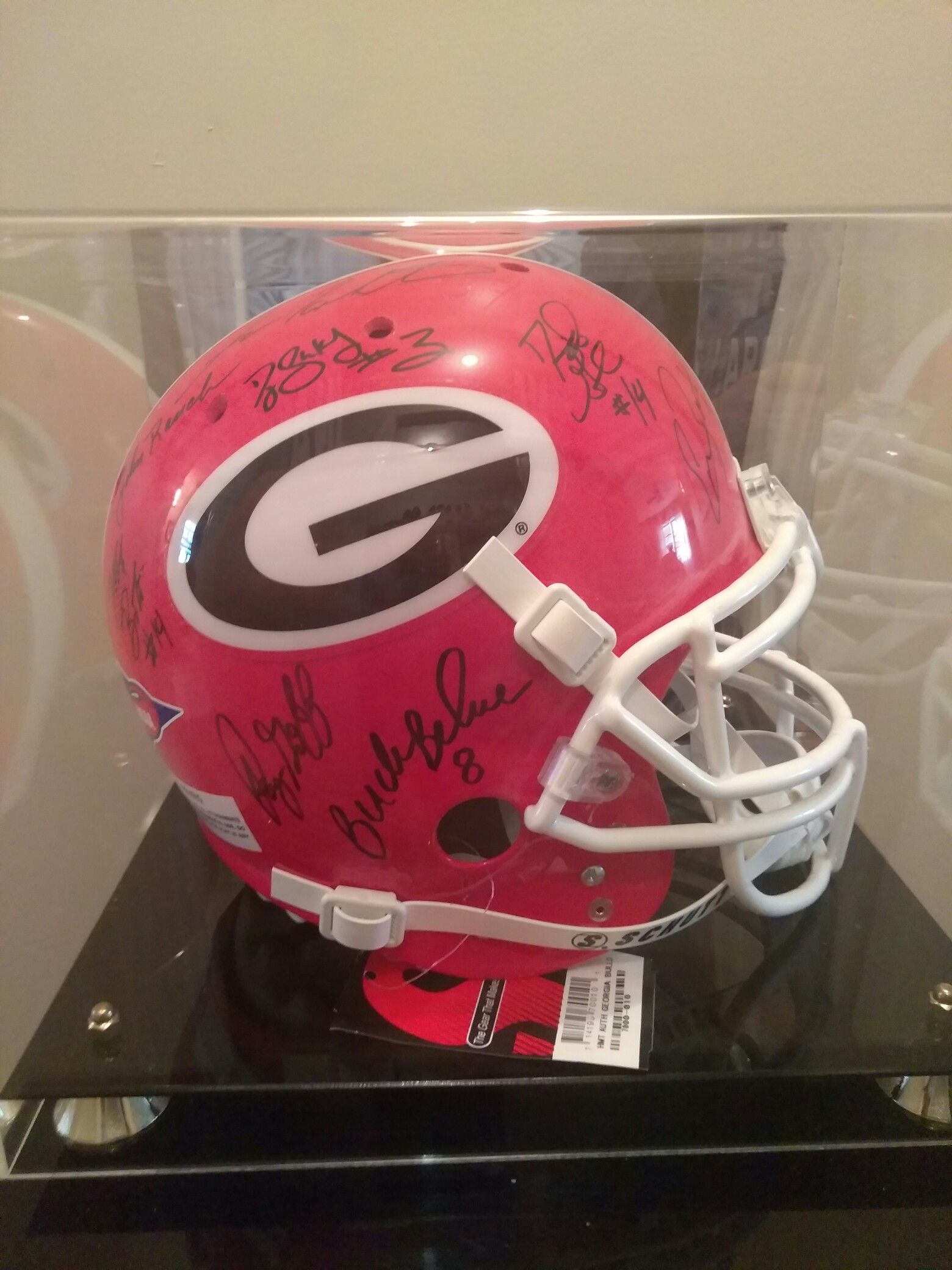 Georgia bulldogs greatest quarterbacks signed riddell pro line helmet in mirrored display case with JSA letter of authenticity,All Products : American Fashion Style Bags On Sale