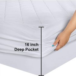Bedding Quilted Fitted Mattress Pad (Full) - Elastic Fitted Mattress Protector Stretches up to 16 Inches Deep