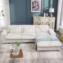Cream Corduroy Sections Sofa With Chaise 