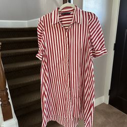 Zara Red & White Pin Striped Shirt Dress