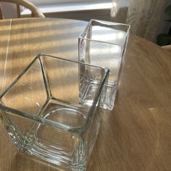 2 Square Glass Vases 
