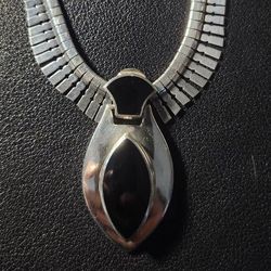 Vintage Sterling Silver Onyx Necklace 