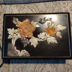 Vintage Large Locking Black/Chinese Design Lacquered Jewelry Box $80 Obo 