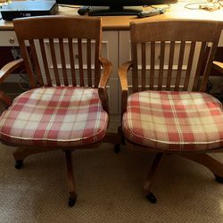 Pair of Pottery Barn Desk Chairs with Custom Cushions (can be sold separately) Adj Height, Swivel 24w $120 each or $225 Both