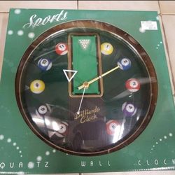 Vintage Billiards Sport Wall Clock 11.5" x 11.5" Quartz.