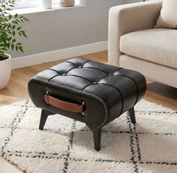 NEW Black Faux Leather Storage Ottoman / Footstool – Tufted Seat