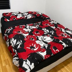 Queen Bed Frame + Mattress + Bedding Set – Ready to Use