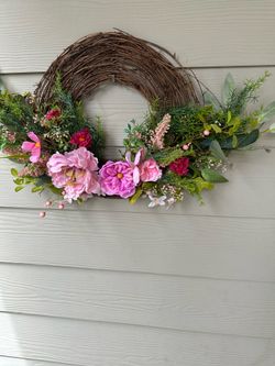 Wreath with faux flowers