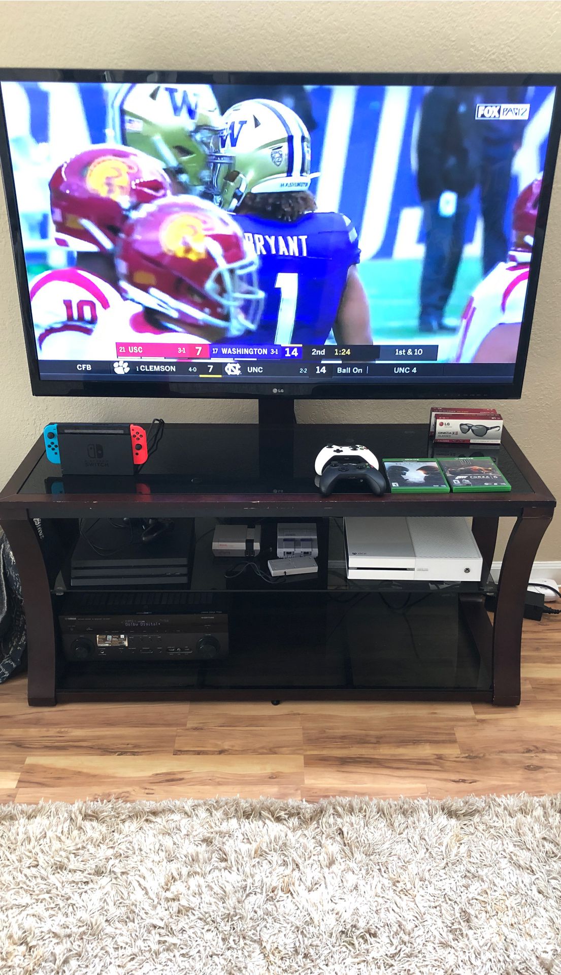 Tv stand/media center with glass top shelves