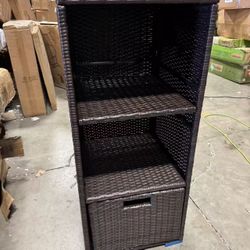 Rattan Outdoor Storage Cabinet, Wicker Cabinet with 3 Shelves, $50