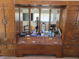 1970s Thomasville "Mystique" Campaign Style Modular Queen Bedroom Wall Unit