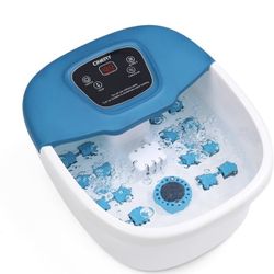 Foot Spa Bath Massager with Heat, Bubbles, Vibration and Pedicure Foot Spa with 16 Rollers for Feet Stress Relief, Foot Soaker with Mini Acupressure M