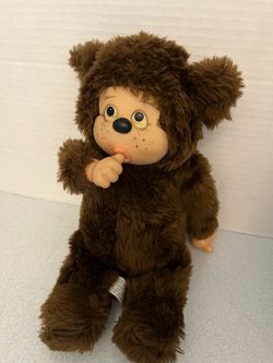 Vintage Monchhichi Plush Doll Brown Bear