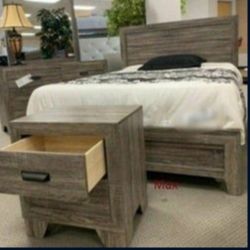 Mille Brown Bedroom Set 4-Piece (QB Dresser Mirror Nightstand)