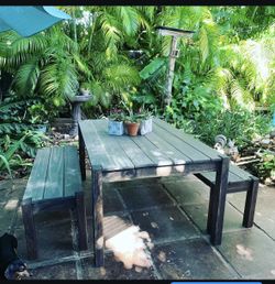 Exterior Farmhouse Dining Table And Benches