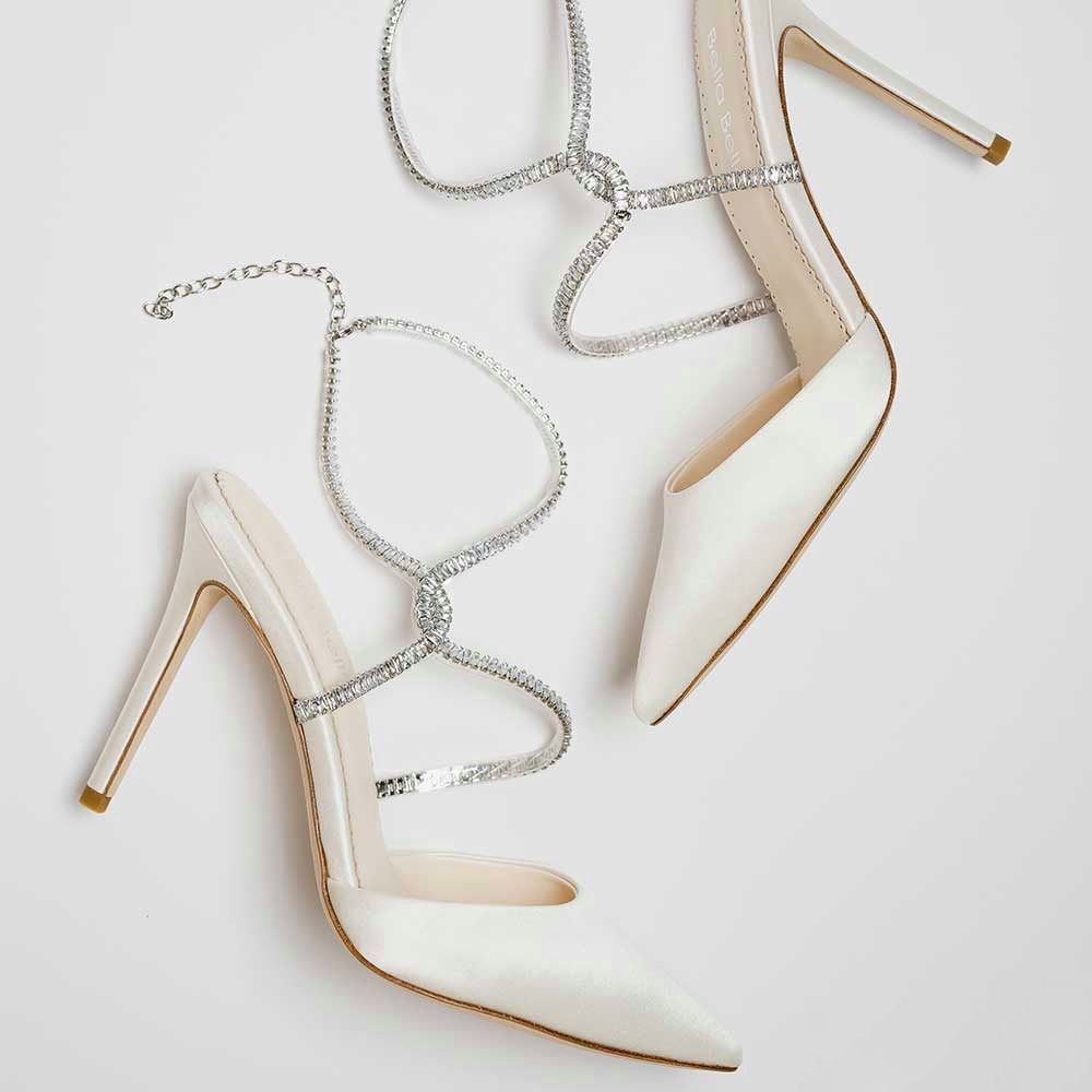 Bella Belle SIDNEY Ivory Crystal Strappy Heels, Size 5.5