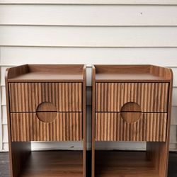 *New* Pair Modern Walnut Fluted Nightstands - End Tables