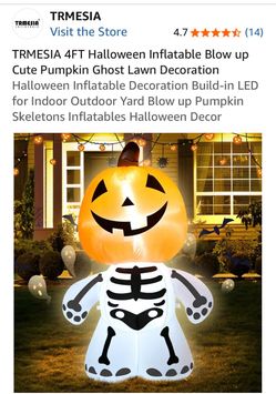 TRMESIA 4FT Halloween Inflatable Pumpkin Skeleton