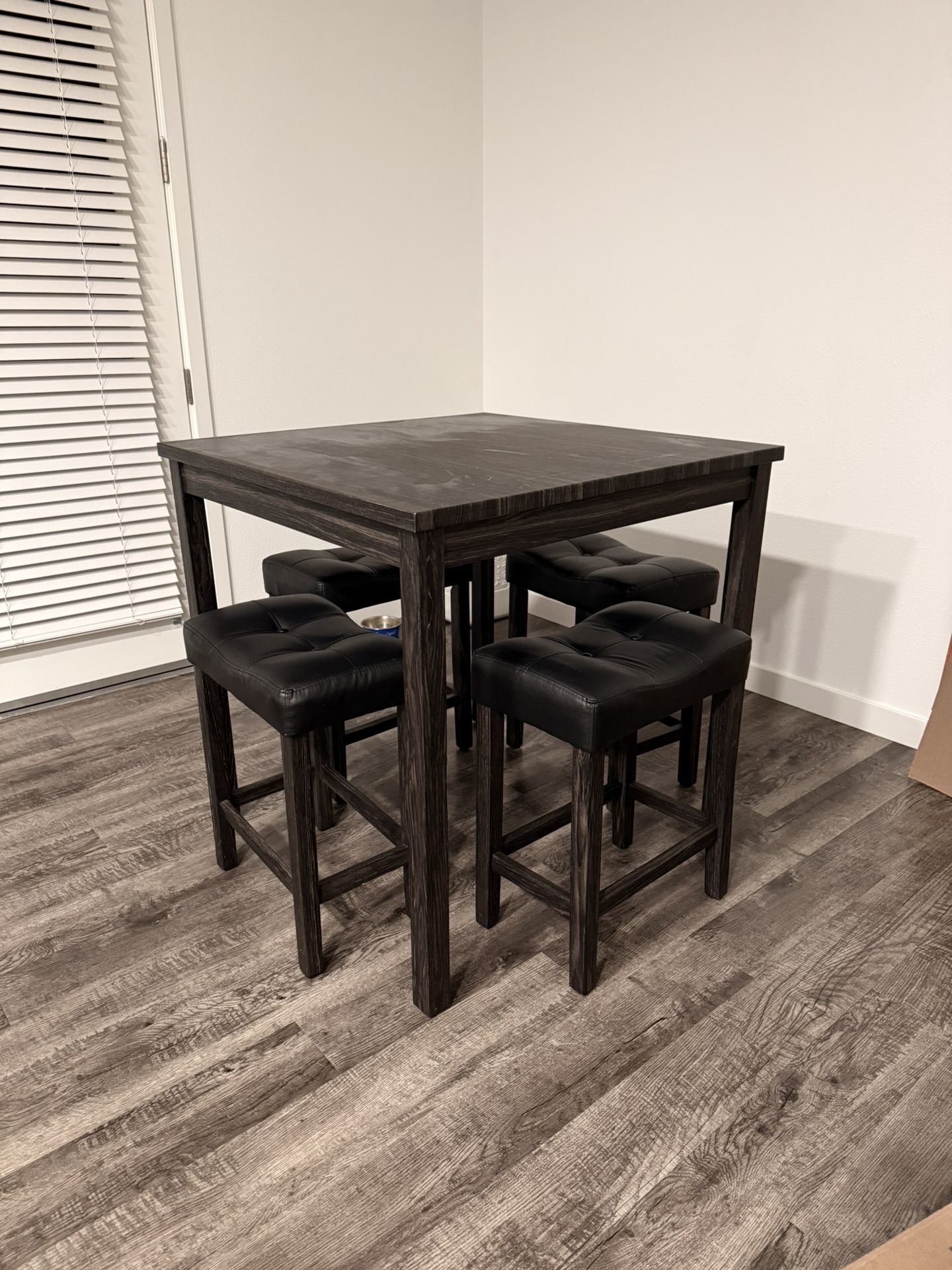 High Top Dining Table + 4 Leather Stools