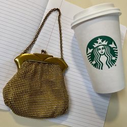 Whiting & Davis Mesh Bag Vintage Gold Plated  kiss lock Closure Mini Evening Bag