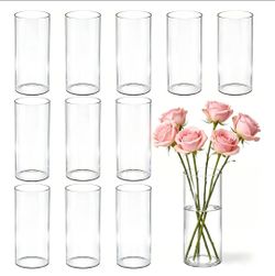 12 Piece - Clear Glass Cylinder Flower Vases for Centerpieces, 6 Inch Clear Flower Vases for Wedding Decorations and Indoor Home Decor, Hurricane Cand