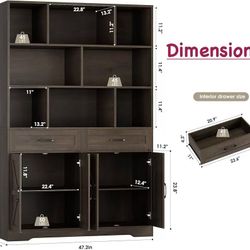 🥨HOSTACK 71" Tall Bookcase with Drawer and Door, 47" Wide Book Shelf and Bookcase with Storage, 6 Tier Large Book Storage Cabinet with 14" Deep Displ