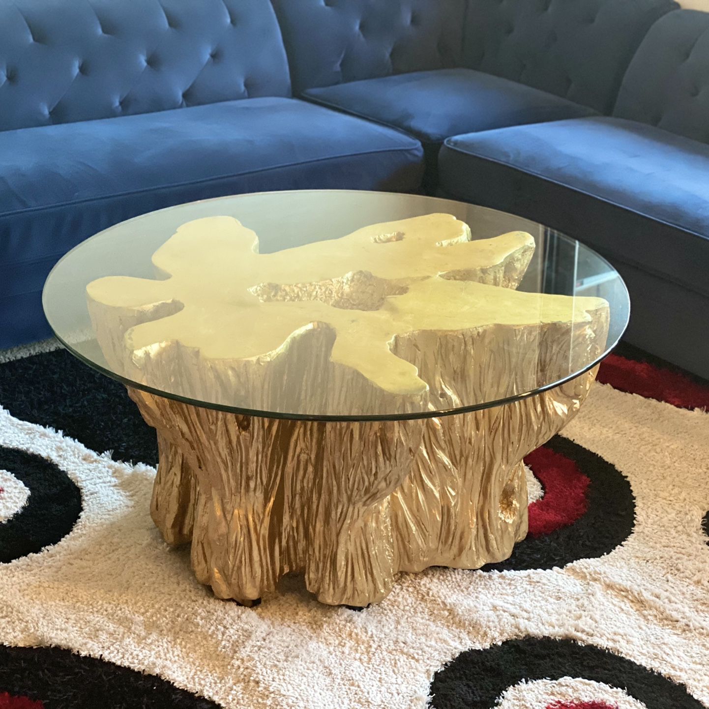 Round Coffee Table, Solid Wood Base