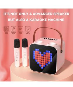Karaoke Machine with 2 UHF Microphones, Portable Bluetooth Speaker System with Hand Strap, RGB LED Lights, Bluetooth USB AUX in, for Home Party Adults