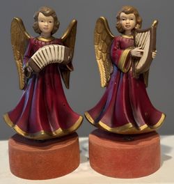 Vintage 1940s Chalkware Angel Musicians - 9.5" Pair