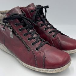 Rieker Women's Red Remonte R1473 EU 39 US 8.5 Leather Zip Ankle Bootie Laced