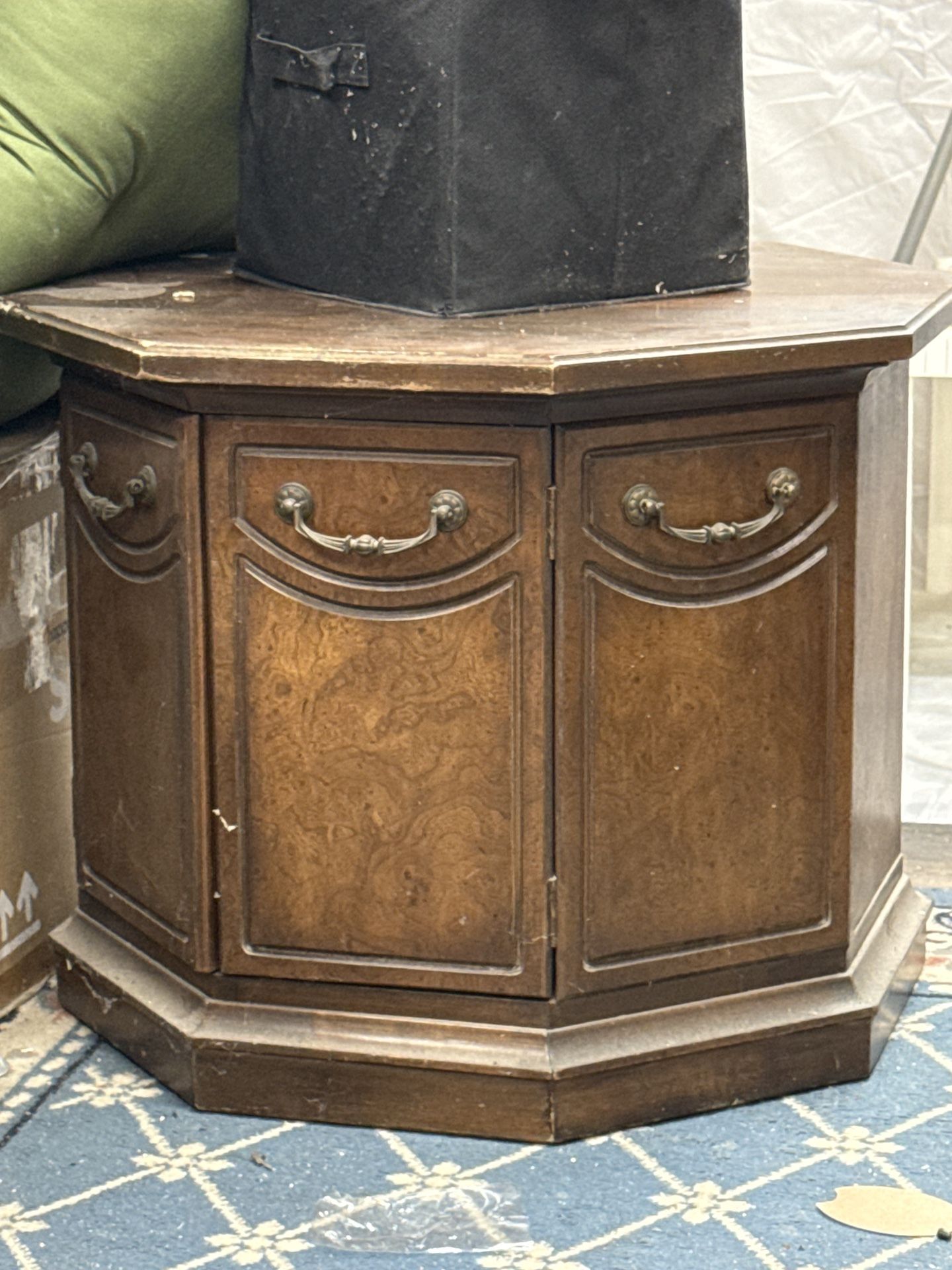 Vintage Hexagon Wood Side Table Cabinet with Storage