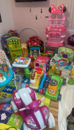 Walkers , bouncer, learning toys . Lots of toys