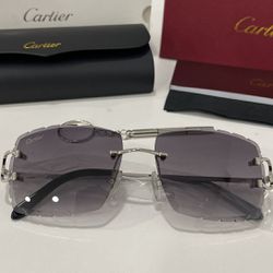 Cartier Glasses (Diamond Cut), Black Lense,  Silver Frame