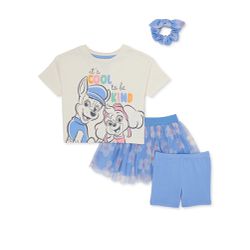 PAW Patrol Baby and Toddler Girl Tee, Shorts, Skirt and Hair Scrunchy Set, 4-Piece