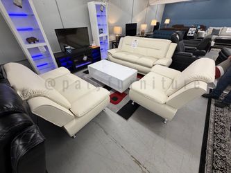 ✨ Modern Cream Leather 3-PC Living Room Set ✨ (Sofa + Loveseat + Chair)
