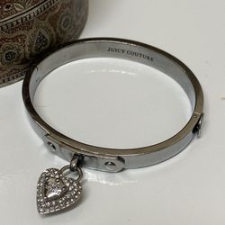 Juicy Couture Silve & Crystal Heart Charm Bangle