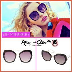 Alice + Olivia Square Geometric Bowery Black Sunglasses