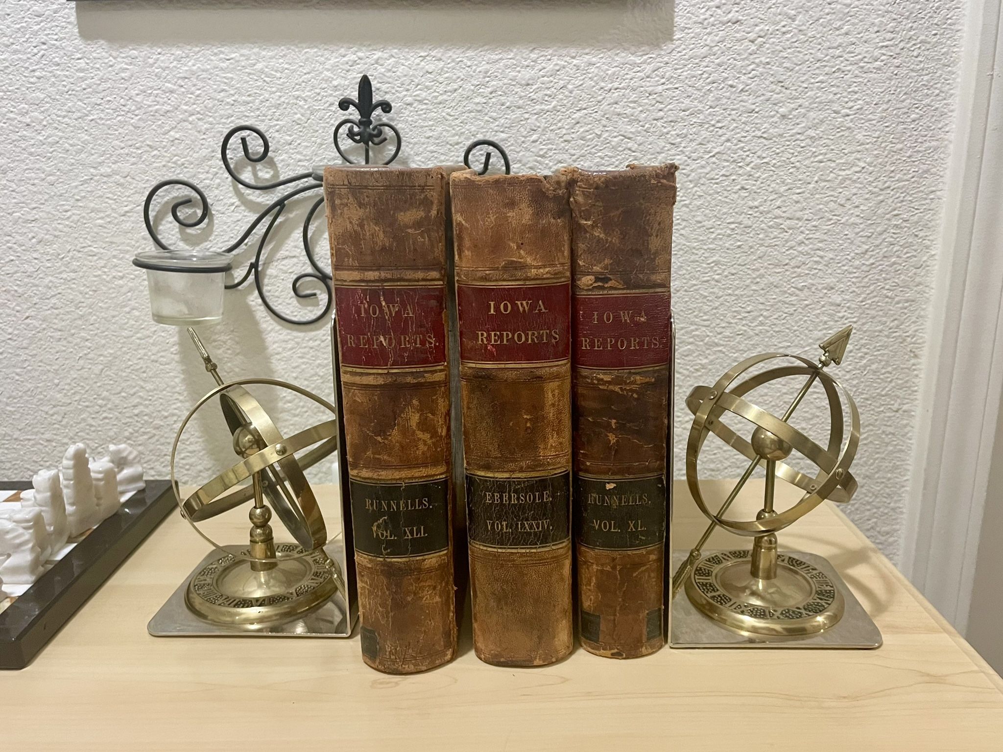 Pair of Vintage Brass Sundial Armillary Sphere Globe Bookends with Roman Numerals✨📚🕰️