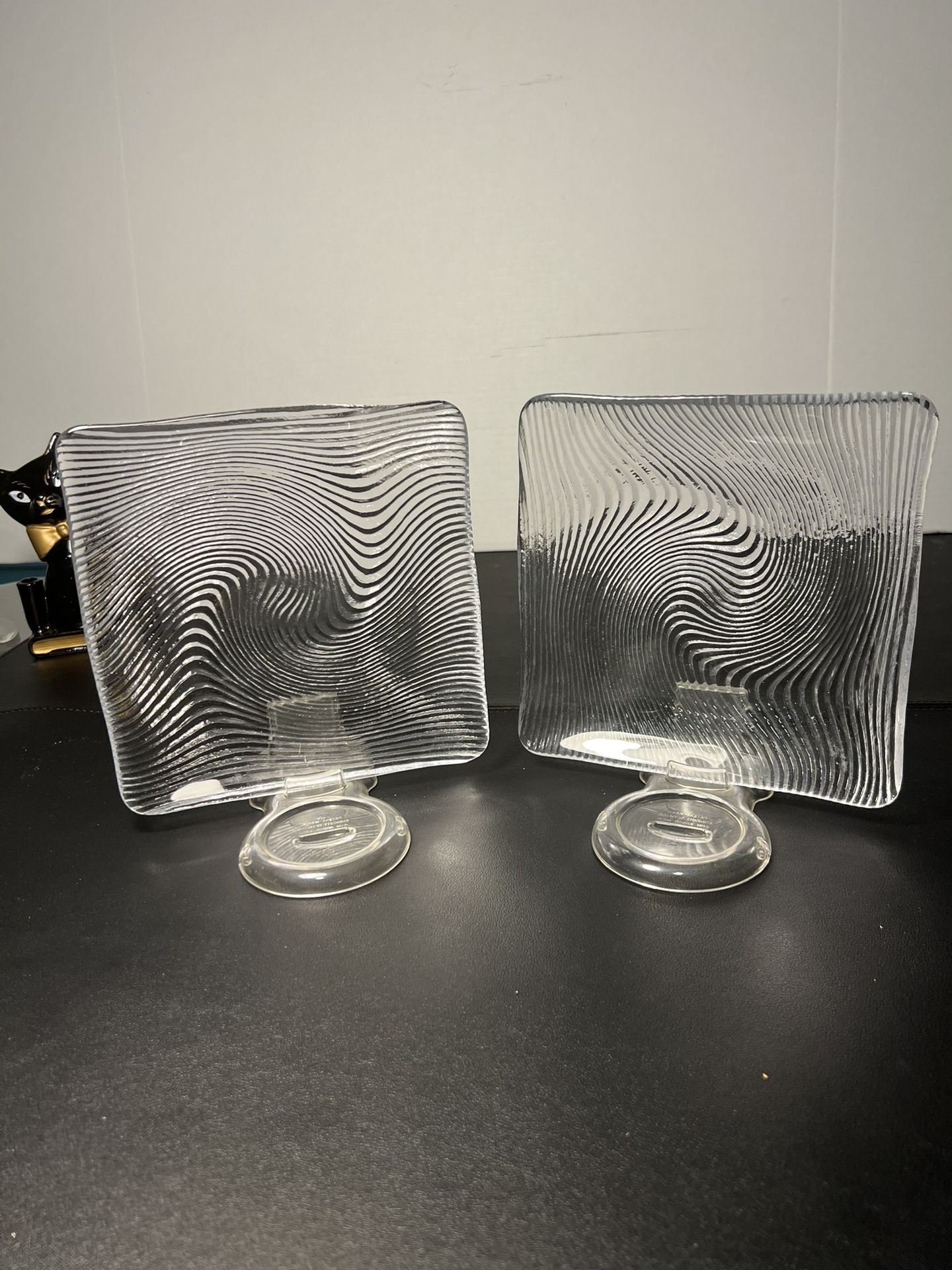 Lausitzer Glas Kristal Germany 1960s 2 Textured Modernist Glass Trays Dishes