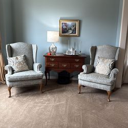 2 Custom Covered Wing Back Chairs