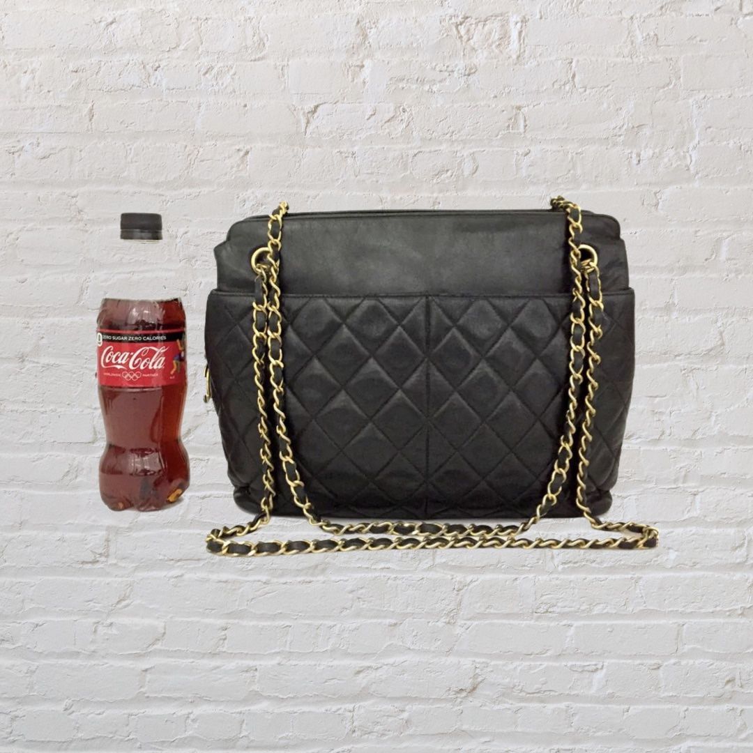 CHANEL Lambskin Quilted CC To Drink Water Bottle Black Gold 645806