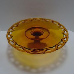 VTG 1950's Pitman Dreitzer Colony 14" Lace Amber Glass Cake Plate Stand