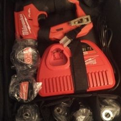 MILWAUKEE M12 FUEL 3/8" Installation Drill Driver, M12 LI-ION Battery Charger, M12 Battery Packs (2)