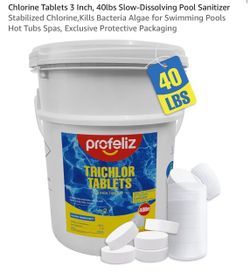 Chlorine Tablets 3 Inch, 40lbs Slow-Dissolving Pool Sanitizer
