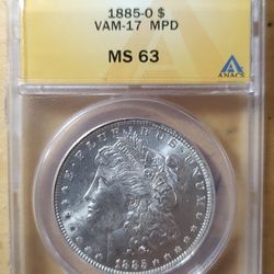 1885-O, Morgan Silver Dollar.     VAM-17.   MPD
