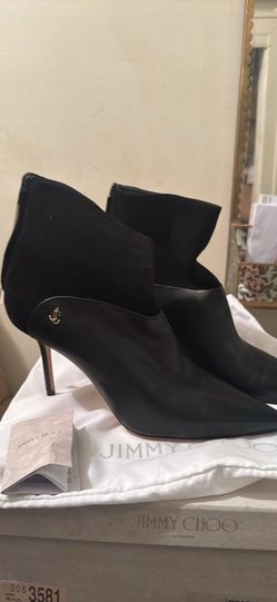 Jimmy Choo Beyla 85 Black Leather & Suede Ankle Booties Size 41