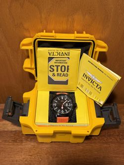 Authentic Invicta Aviator Black Dial  Orange Men's Watch + invicta Box Papers