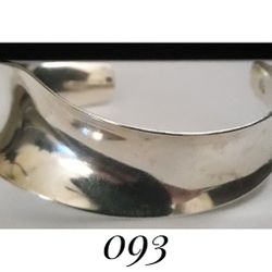 7" Solid Sterling Silver Concave Wave Cuff Bracelet, Made in Mexico