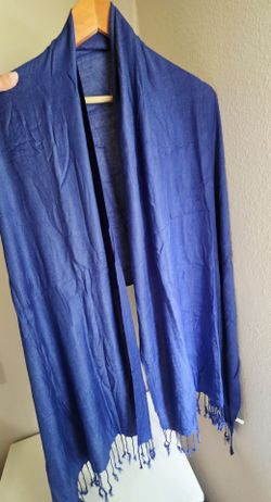 Royal Blue Pashmina-Style Shawl Wrap with Fringe