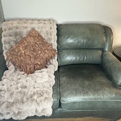 Genuine MCKINLEY Leather Loveseat — Sage Green, Great Condition